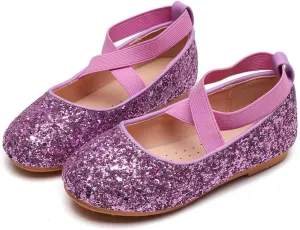 YIBLBOX Girl's Glitter Ballet Flats Ballerina Mary Jane Princess Wedding Dress Shoes Sparkle Dress up Shoes