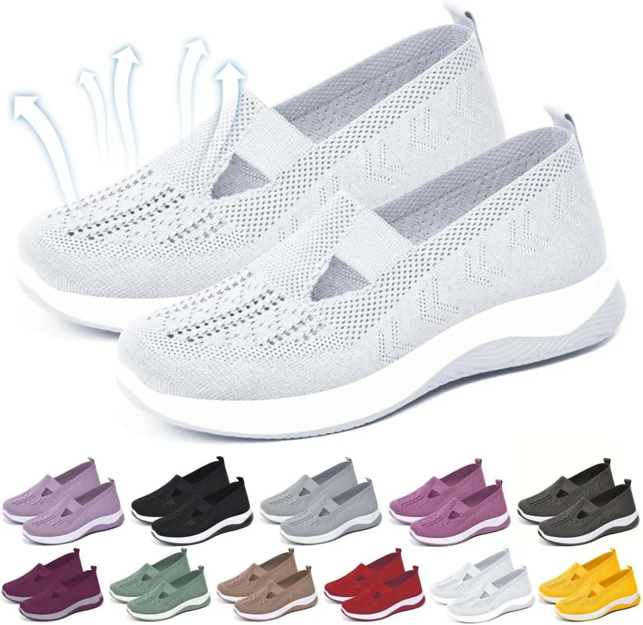 Yilia Orthopedic Shoes for Women, Wide Width Breathable Women Walking Comfortable Slip on Sneakers, Non Slip Food Service Lightweight Sneaker, Comfort Nurse Shoes Arch Support Sneakers
