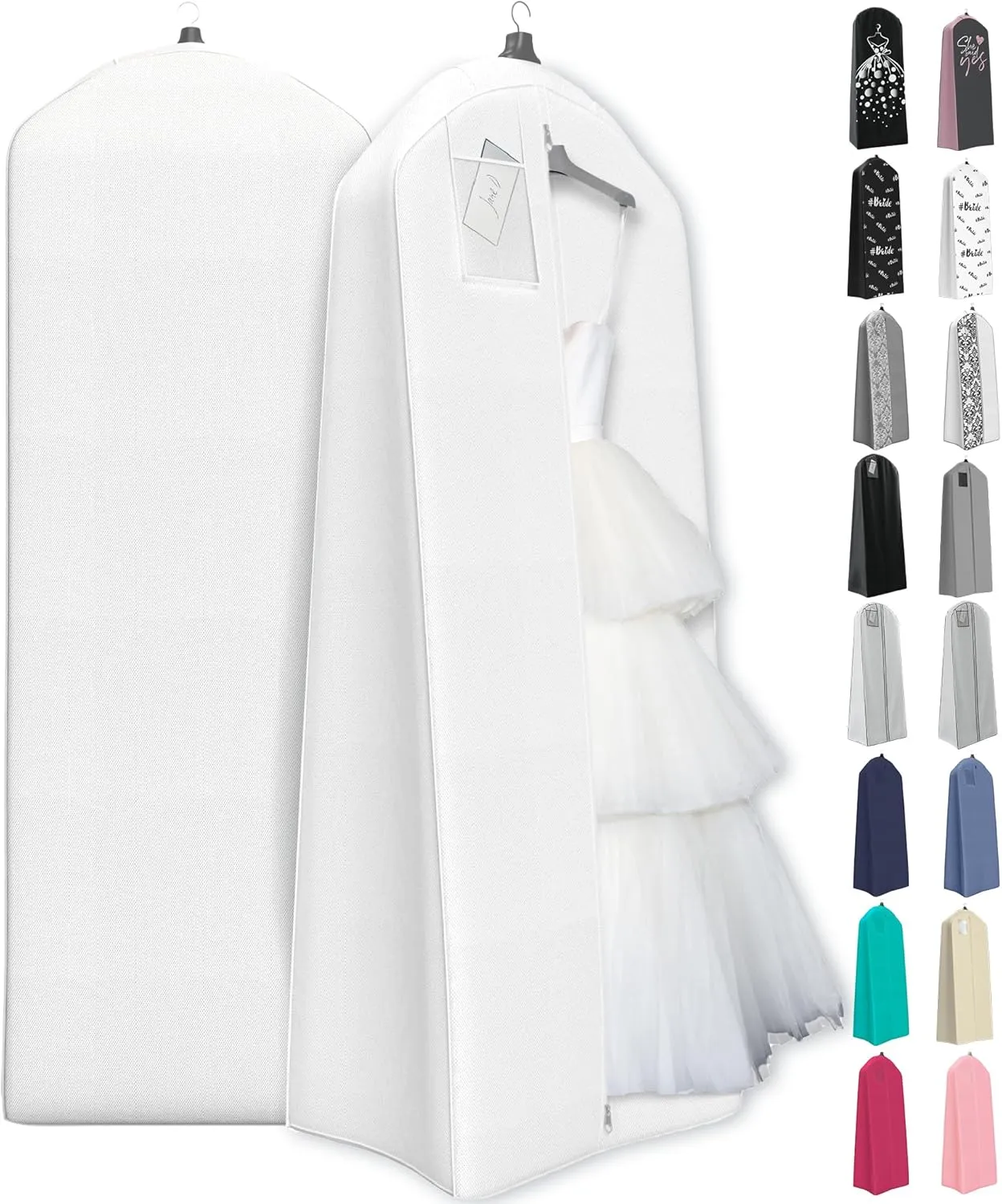Your Bags Wedding Dress Garment Bag - Garment Bags for Travel & Hanging Clothes or Storage Preservation - 72" Wedding Dress Bag for Gowns Long with 20" Gusset for Puffy Bridal Gowns Cover - White