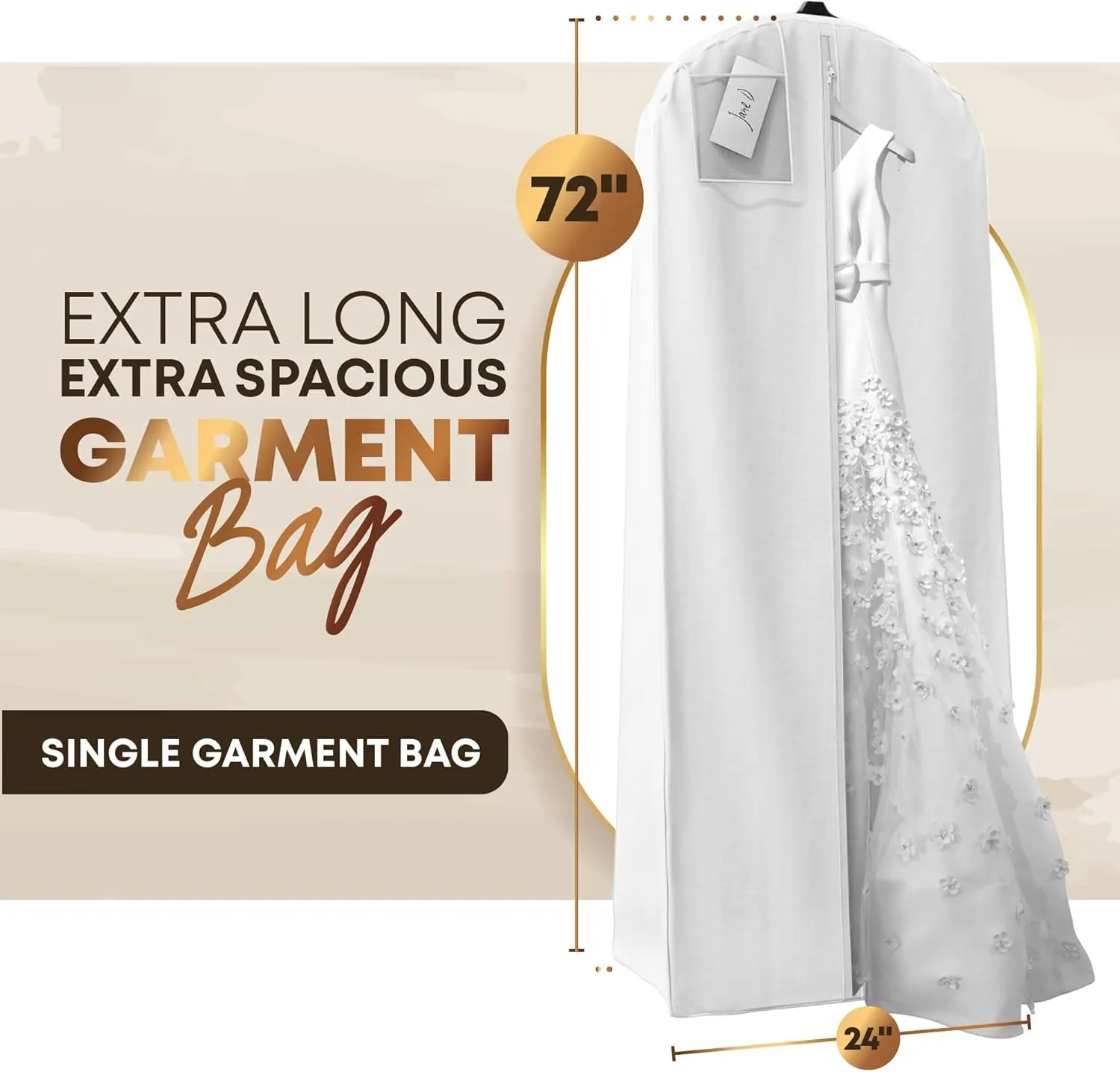 Your Bags Wedding Dress Garment Bag - Garment Bags for Travel & Hanging Clothes or Storage Preservation - 72" Wedding Dress Bag for Gowns Long with 20" Gusset for Puffy Bridal Gowns Cover - White