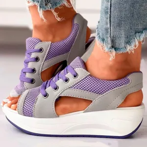 ZDLJYL Women Contrast Paneled Cutout Lace-Up Muffin Sandals,Women Causal Summer Toe Platform Sandals Sport Wedges Sandals