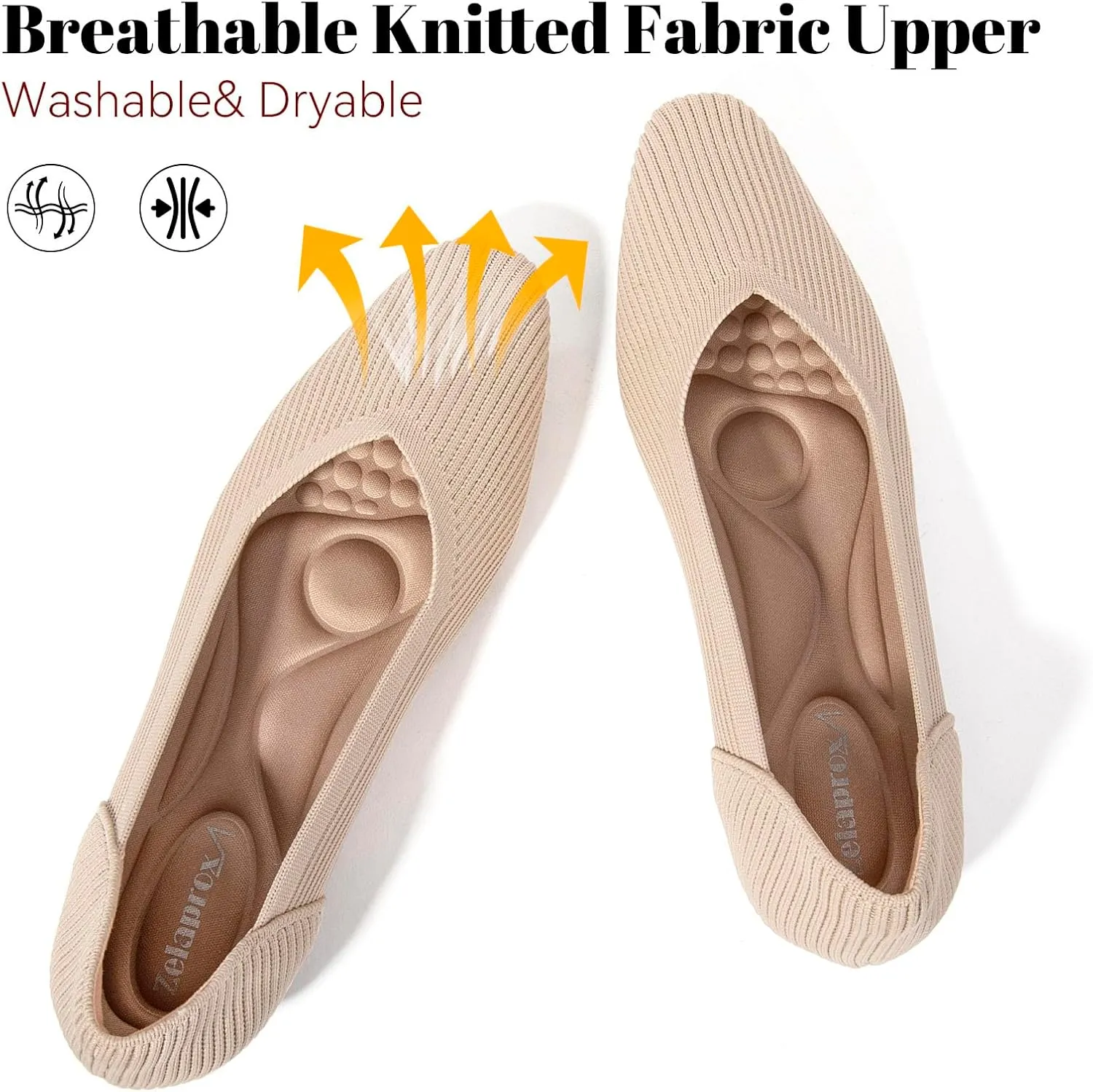 Zelaprox Women's Flats Shoes Comfort Knit Dress Flats Round Toe Ballet Flats with Memory Foam Softable Slip on Casual Work Office Flats
