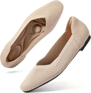 Zelaprox Women's Flats Shoes Comfort Knit Dress Flats Round Toe Ballet Flats with Memory Foam Softable Slip on Casual Work Office Flats
