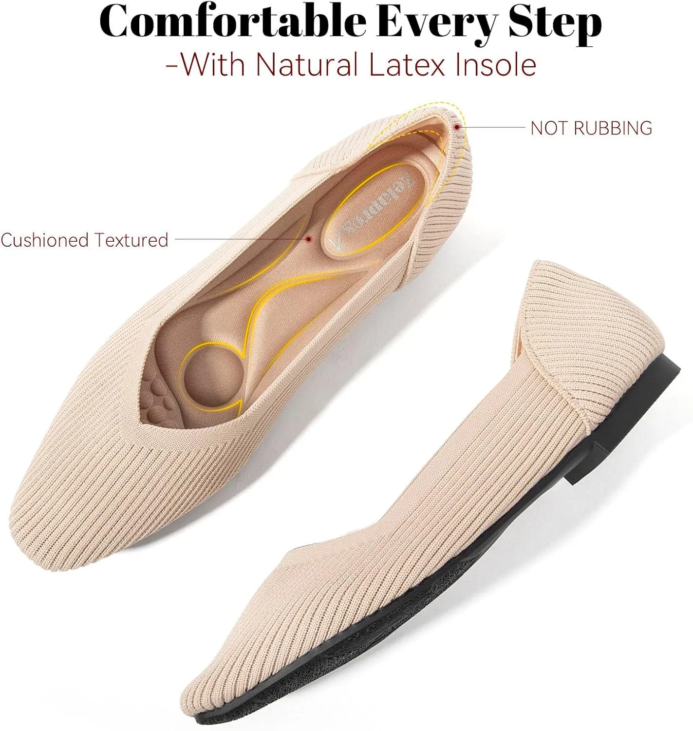 Zelaprox Women's Flats Shoes Comfort Knit Dress Flats Round Toe Ballet Flats with Memory Foam Softable Slip on Casual Work Office Flats