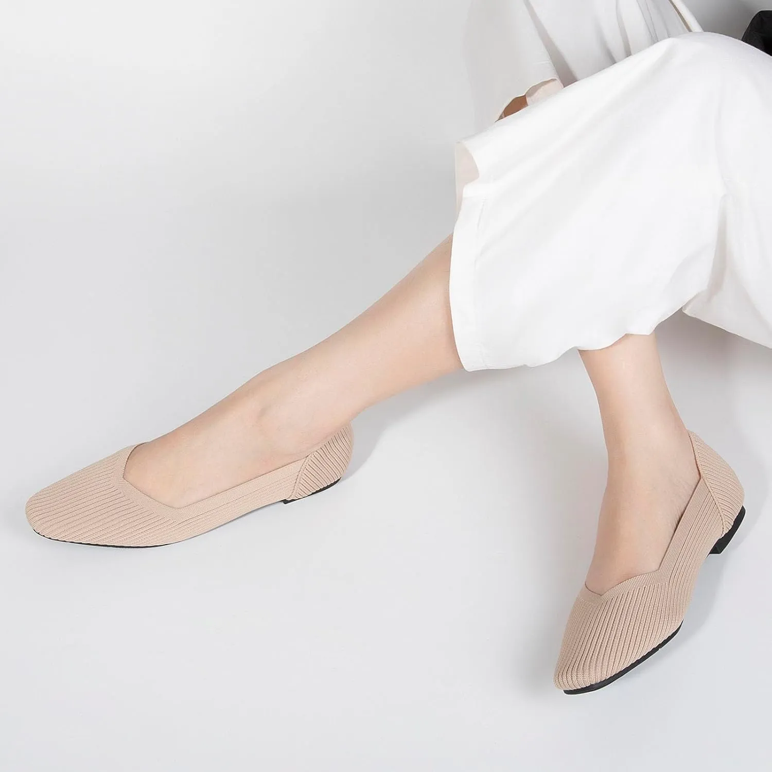 Zelaprox Women's Flats Shoes Comfort Knit Dress Flats Round Toe Ballet Flats with Memory Foam Softable Slip on Casual Work Office Flats