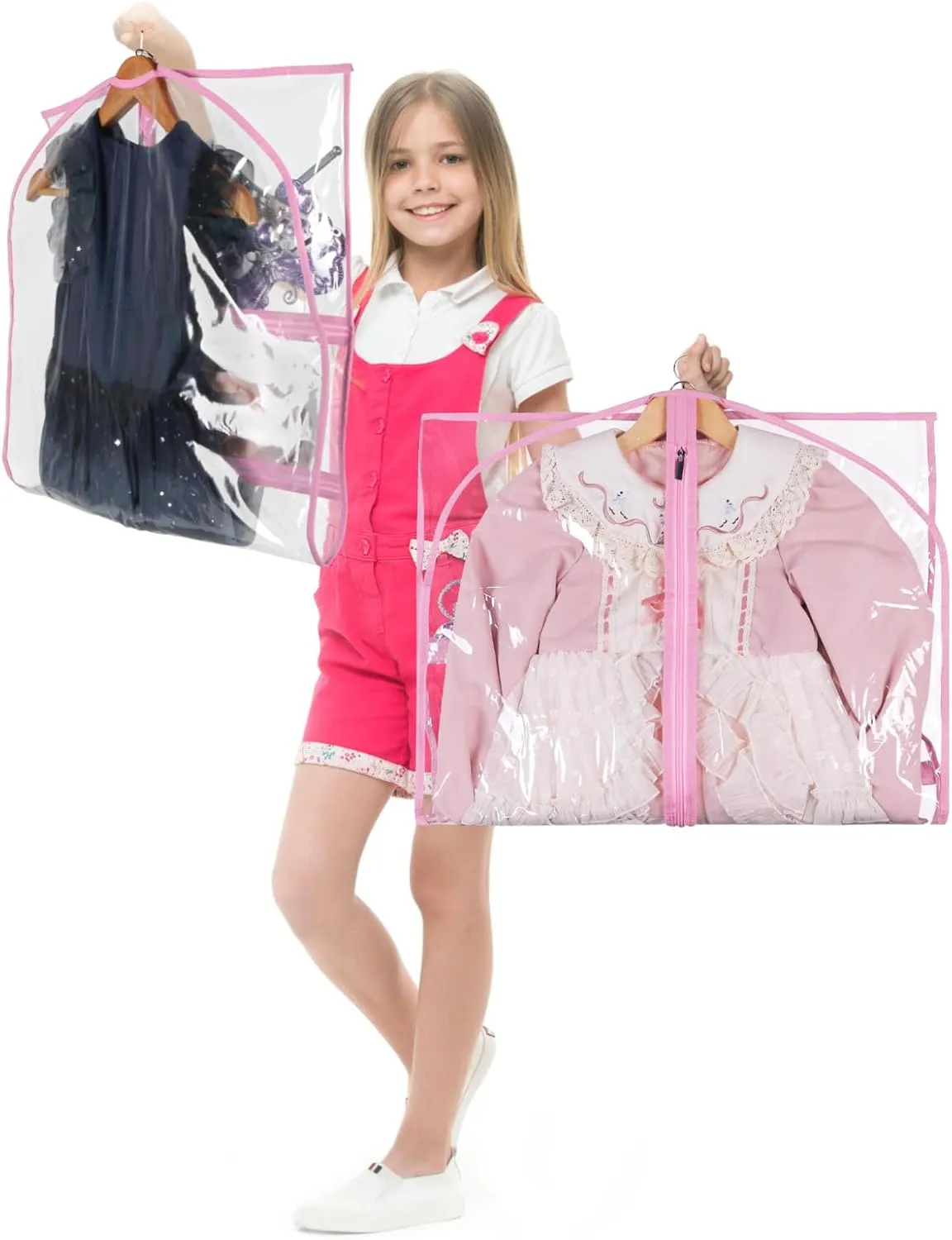 Zilink Clear Garment Bag for Dance Costumes 40" Dance Garment Bags for Dancers Kids Garment Bags for Travel with 3 Clear Zipper Pockets，Set of 8[Upgraded Version]