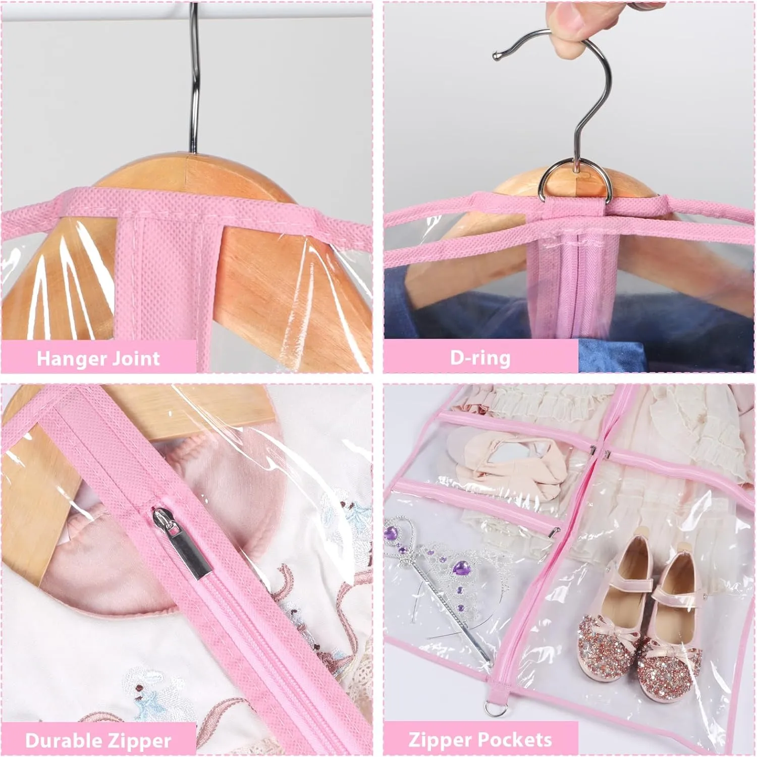 Zilink Clear Garment Bag for Dance Costumes 40" Dance Garment Bags for Dancers Kids Garment Bags for Travel with 3 Clear Zipper Pockets，Set of 8[Upgraded Version]
