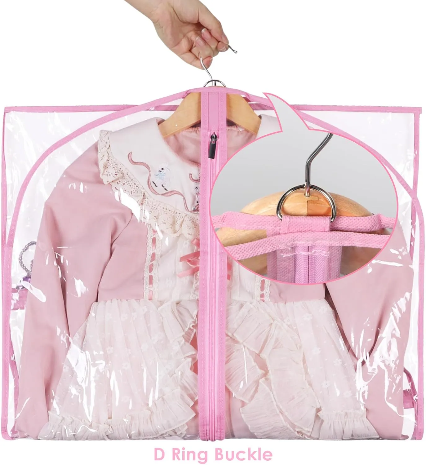 Zilink Clear Garment Bag for Dance Costumes 40" Dance Garment Bags for Dancers Kids Garment Bags for Travel with 3 Clear Zipper Pockets，Set of 8[Upgraded Version]