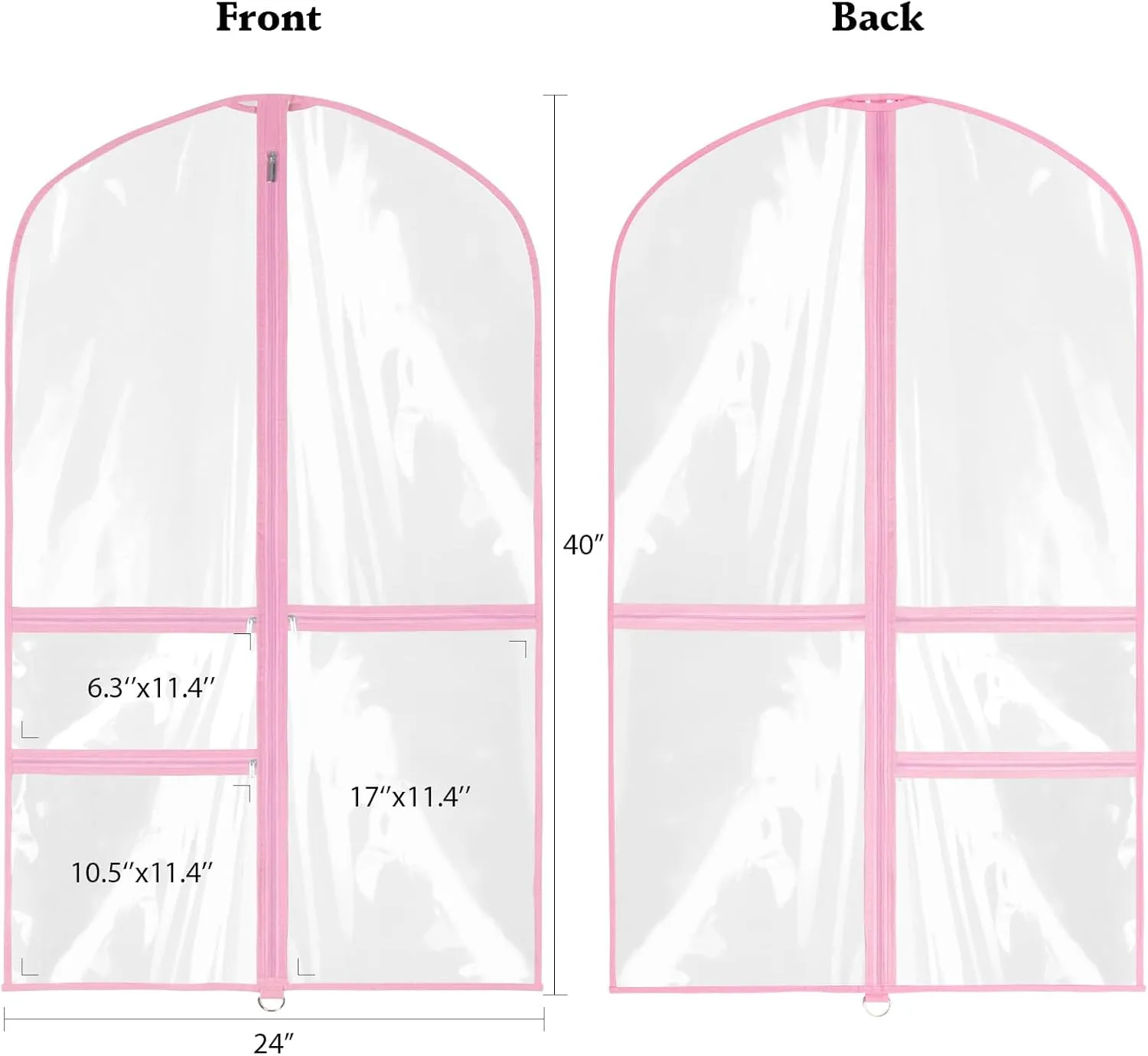 Zilink Clear Garment Bag for Dance Costumes 40" Dance Garment Bags for Dancers Kids Garment Bags for Travel with 3 Clear Zipper Pockets，Set of 8[Upgraded Version]