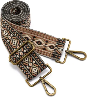 ZOOEASS Bronze Buckles Purse Strap, 2" Wide Crossbody Handbag Strap Adjustable Replacement Shoulder Strap Vintage Embroidery Guitar Style(5CM-Color9)