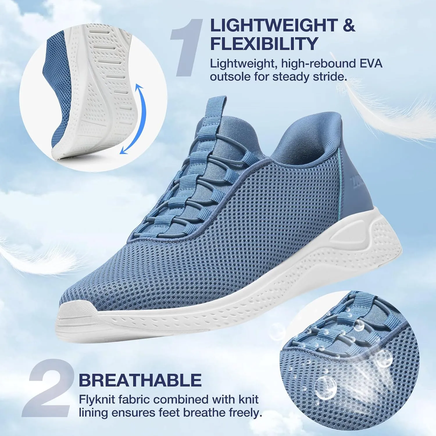 ZURIN Mens Slip On Walking Sneakers with Arch Support,Lightweight Breathable Non Slip Tennis Running Shoes for Athletic Workout Gym Work