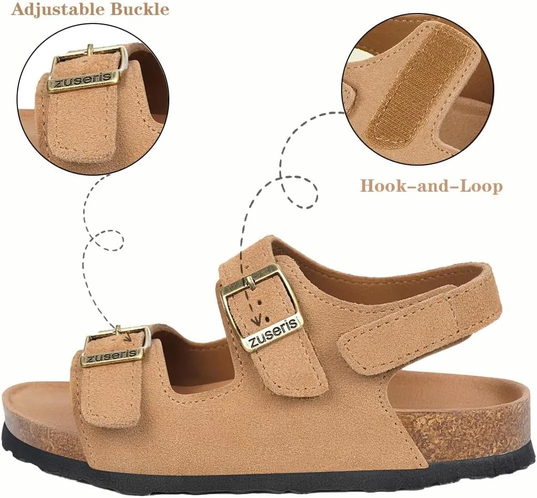 ZUSERIS Kids Toddler Sandals Boys Girls Cork Footbed Sandal Comfort Double Buckle Slip On Slippers with Adjustable Back Strap