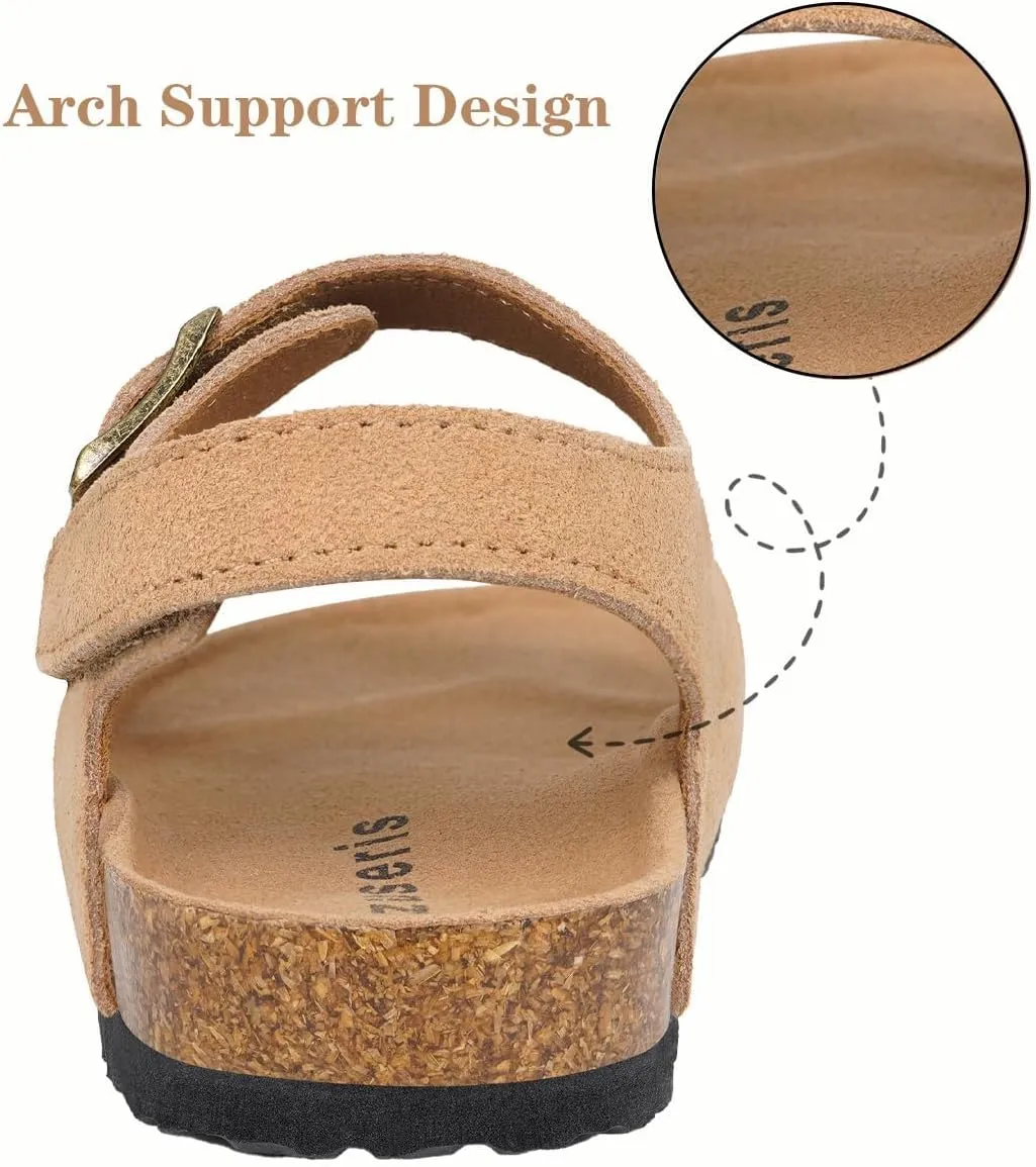 ZUSERIS Kids Toddler Sandals Boys Girls Cork Footbed Sandal Comfort Double Buckle Slip On Slippers with Adjustable Back Strap