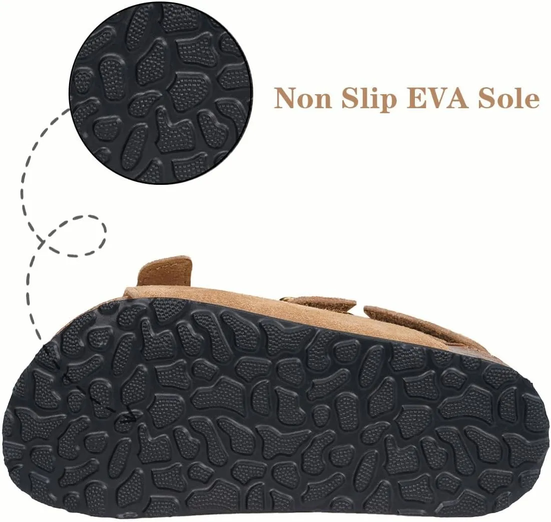 ZUSERIS Kids Toddler Sandals Boys Girls Cork Footbed Sandal Comfort Double Buckle Slip On Slippers with Adjustable Back Strap