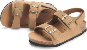 ZUSERIS Kids Toddler Sandals Boys Girls Cork Footbed Sandal Comfort Double Buckle Slip On Slippers with Adjustable Back Strap