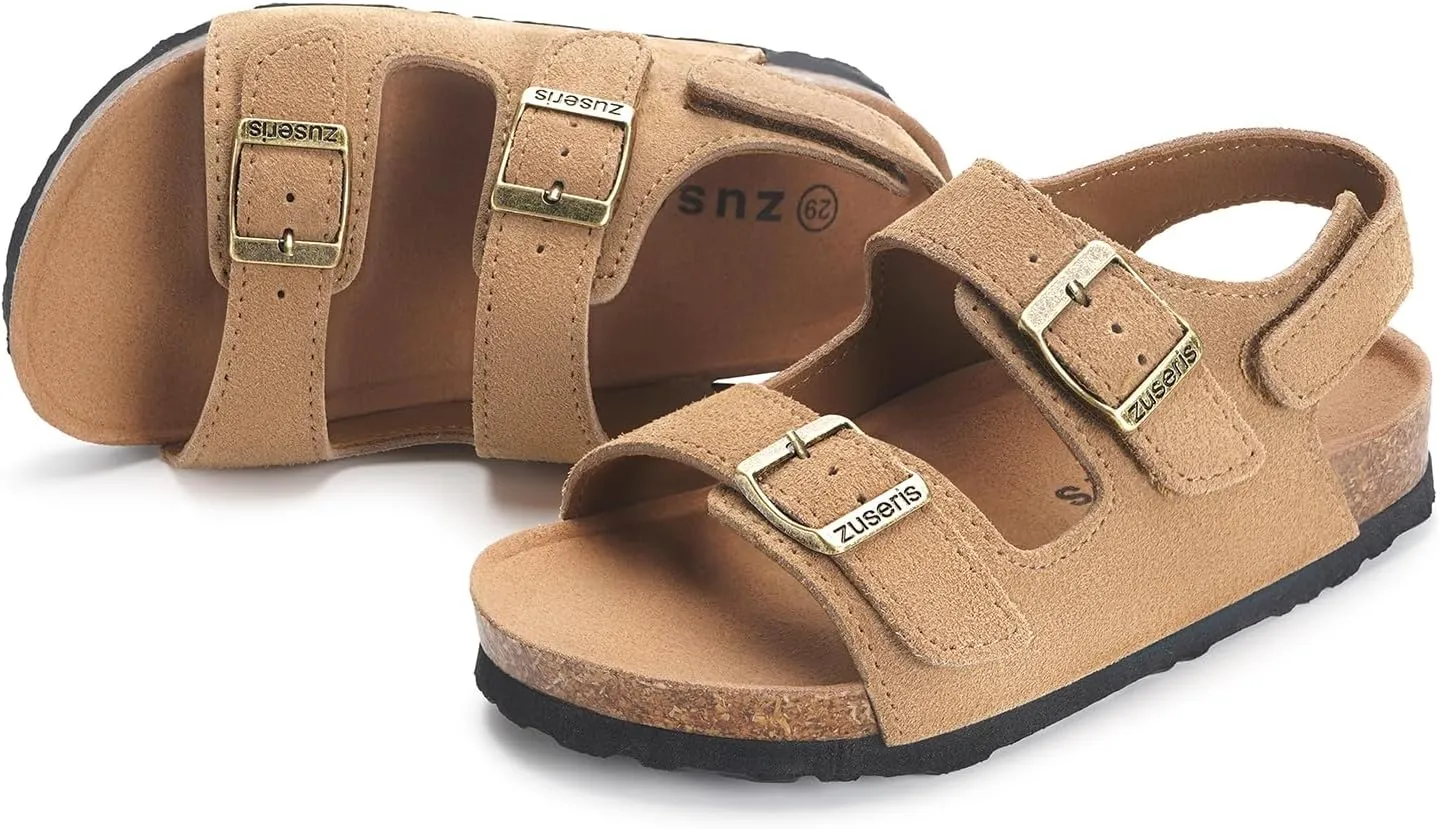 ZUSERIS Kids Toddler Sandals Boys Girls Cork Footbed Sandal Comfort Double Buckle Slip On Slippers with Adjustable Back Strap