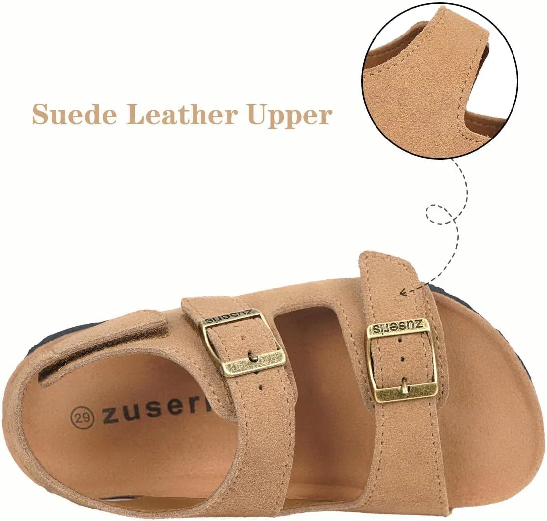 ZUSERIS Kids Toddler Sandals Boys Girls Cork Footbed Sandal Comfort Double Buckle Slip On Slippers with Adjustable Back Strap
